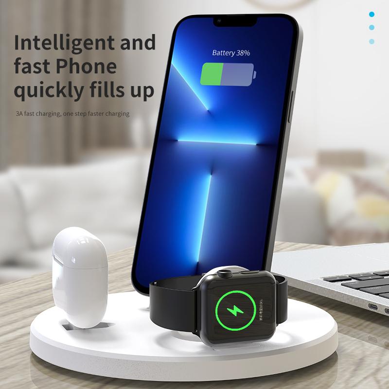 

MY001 For iPhone iWatch AirPods 3-in-1 Charging Stand Smartwatch Wireless Charger Dock White