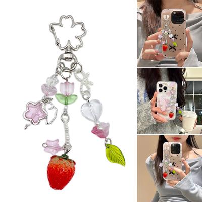 Strawberry Keychain Charm Cute Bag Ornaments Acrylic Alloy Material Strawberry Backpack Pendant Gift for Fashion Lover