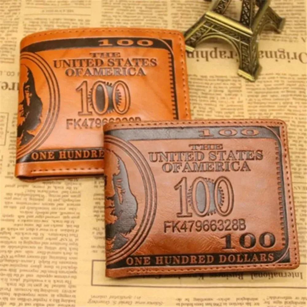 Men's Wallets With 100 US Dollar PatternWallet Male Leather Walet Photo Card HolderFashion Large Capacity Wallet Purse Bag