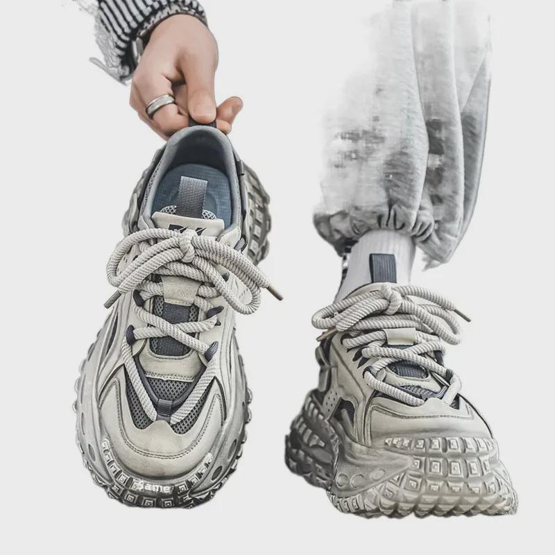 Putian Men's Trendy Summer Breathable Height-Enhancing Dad Shoes with Tire Sole