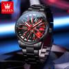 OLEVS Men's Watches Trend Fashion Personality Racing Wheel Hub Dial Original Brand Quartz Wristwatch Waterproof Luminous Reloj