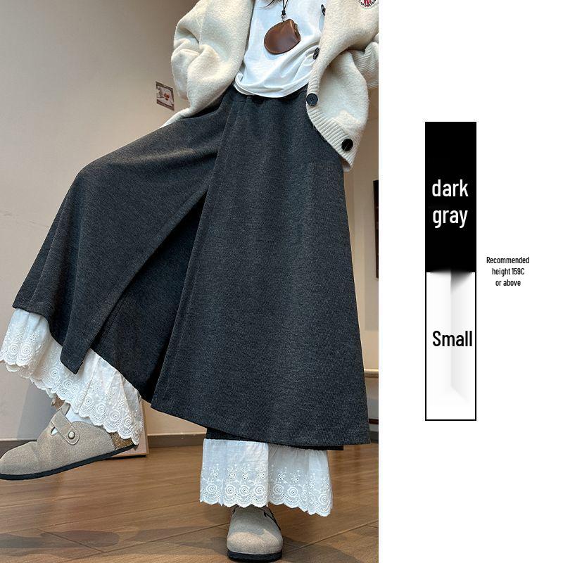 

Lace-Trim Wide-Leg Skirt Pants for Women - Autumn/Winter 2025 Style, Plush Lining, Pear Shape Coverage, Waist-Covering Design. S 80-100 lbs