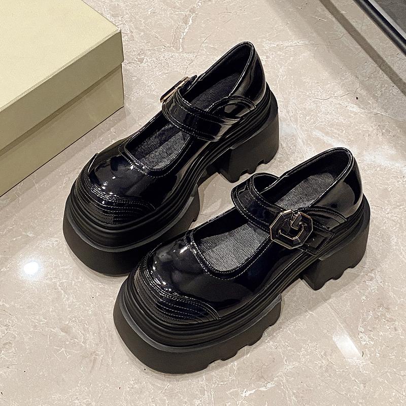 Stivali alla Moda 10,5 cm in Pelle Verniciata Autunno Stivali con Zeppa Piattaforma Scarpe Basse Casual Primavera Mary Jane Donna Tacchi Alti Chunky Scarpe di Marca
