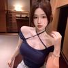 New Pure Desire Sexy Cross-lace One-shoulder Short-sleeved T-shirt for Women Summer Slimming Top