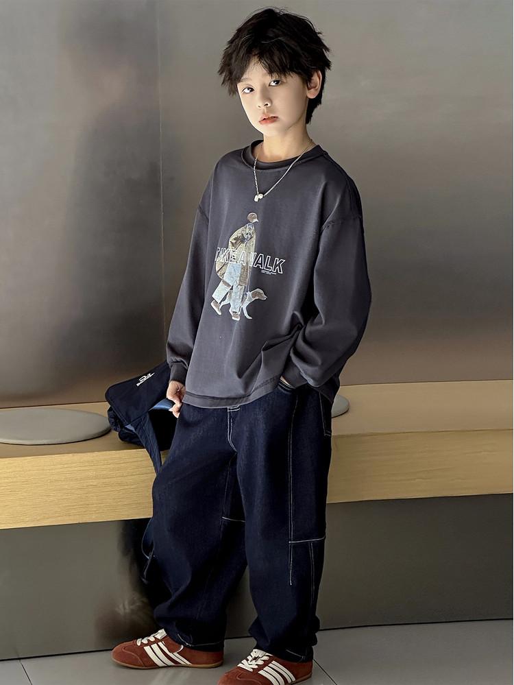 2025 Chłopięce Jesienne Jeansy w Koreańskim Stylu o Luźnym Kroju z Prostą Nogawką