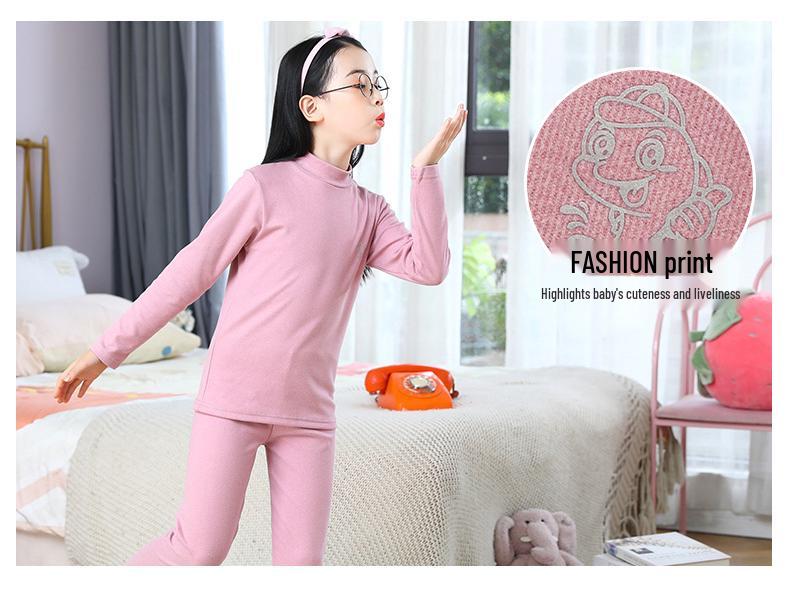 Children's Brushed Collar Underwear Set - Boys and Girls Warm Solid Color Autumn/Winter Pajamas