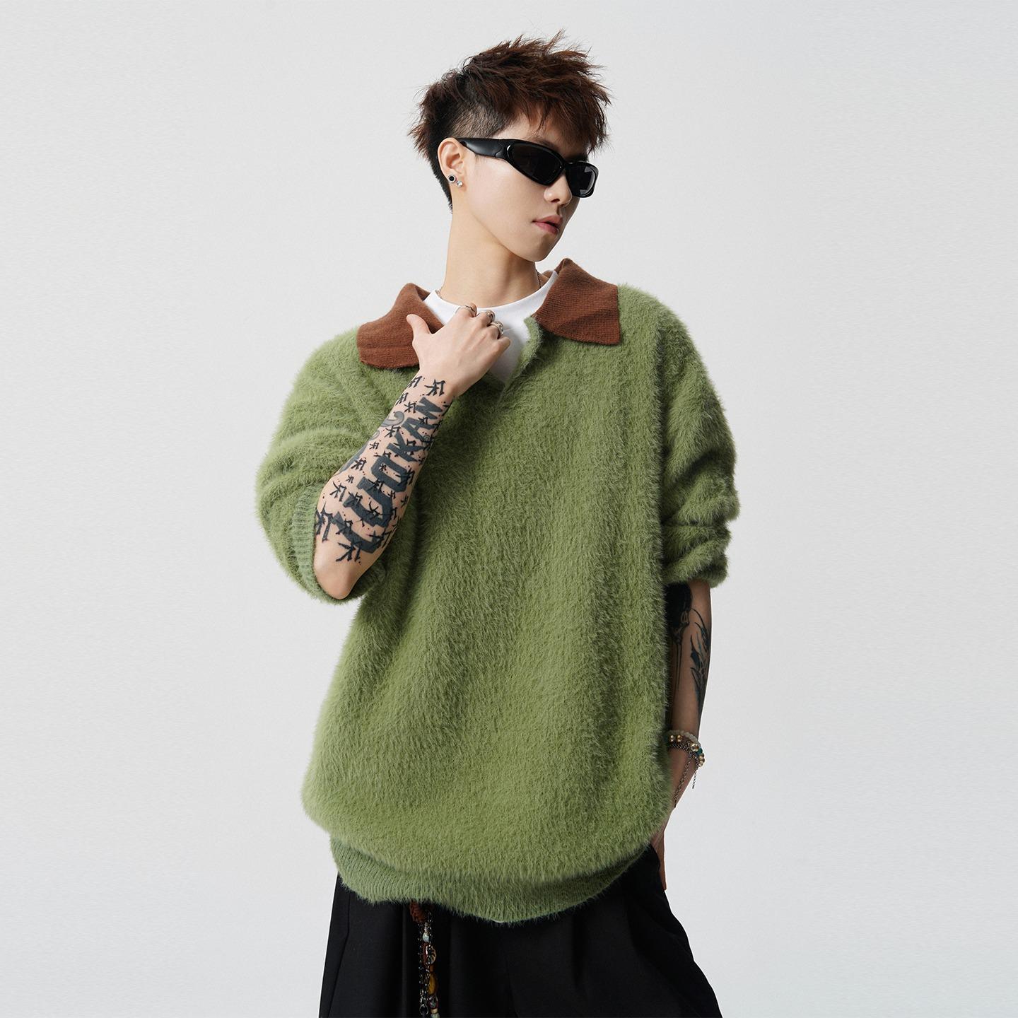 American Trendy Mohair Knitwear: Men s Heavyweight Warm Casual Sweater 3XL