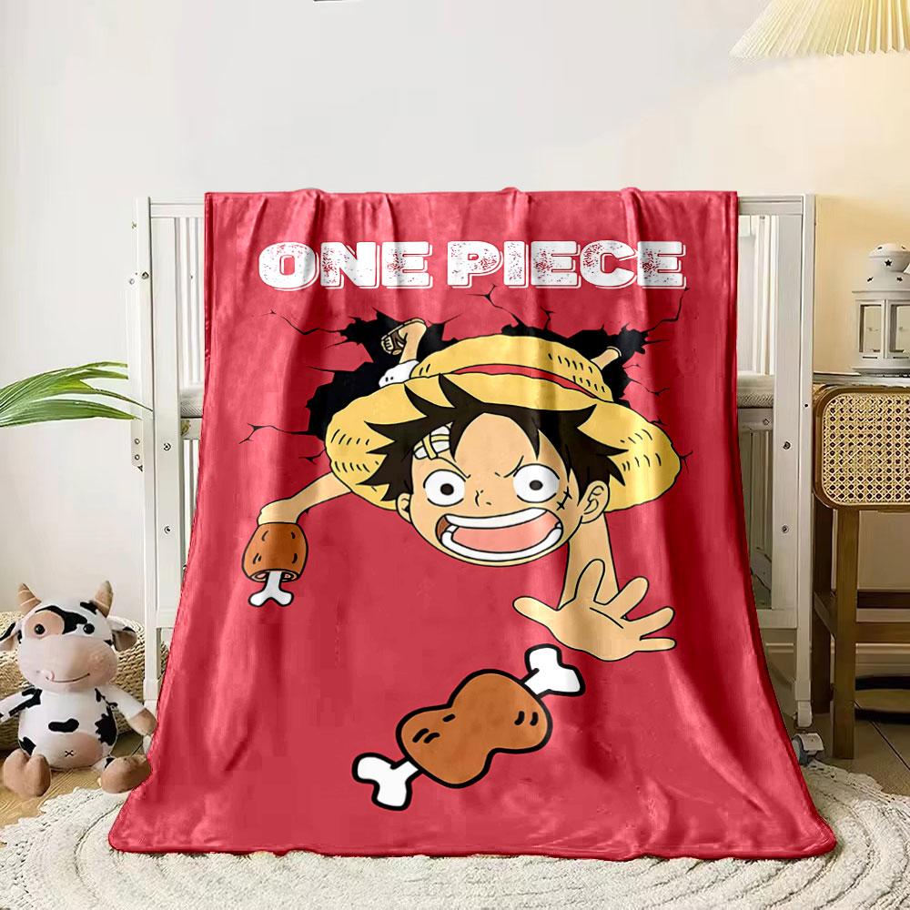 

A cheerful character in a straw hat breaking through a wall with meat. for all seasons blanket lunch break throw gift 80cm x 120cm