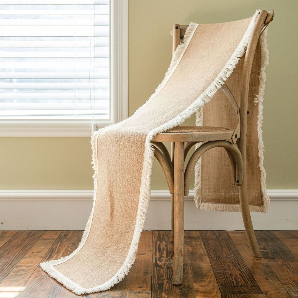 Z frędzlami bieżnik jutowy naturalne materiały obrus bieżnik nakrycie stołu dekoracja stołu