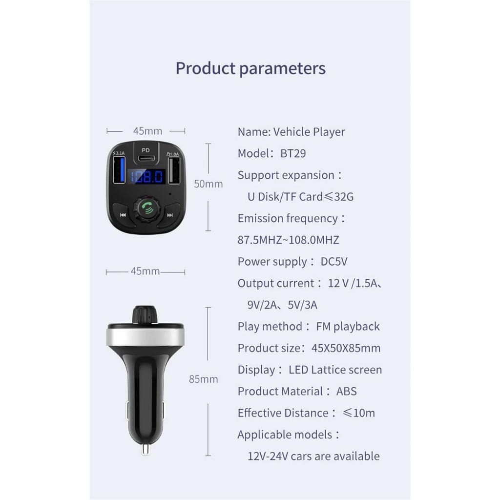 Car FM Transmitter Dual USB PD Type C Fast Charge Bluetooth 5.0 Handsfree Car Kit Audio MP3 Modulator Player Support  TF Card