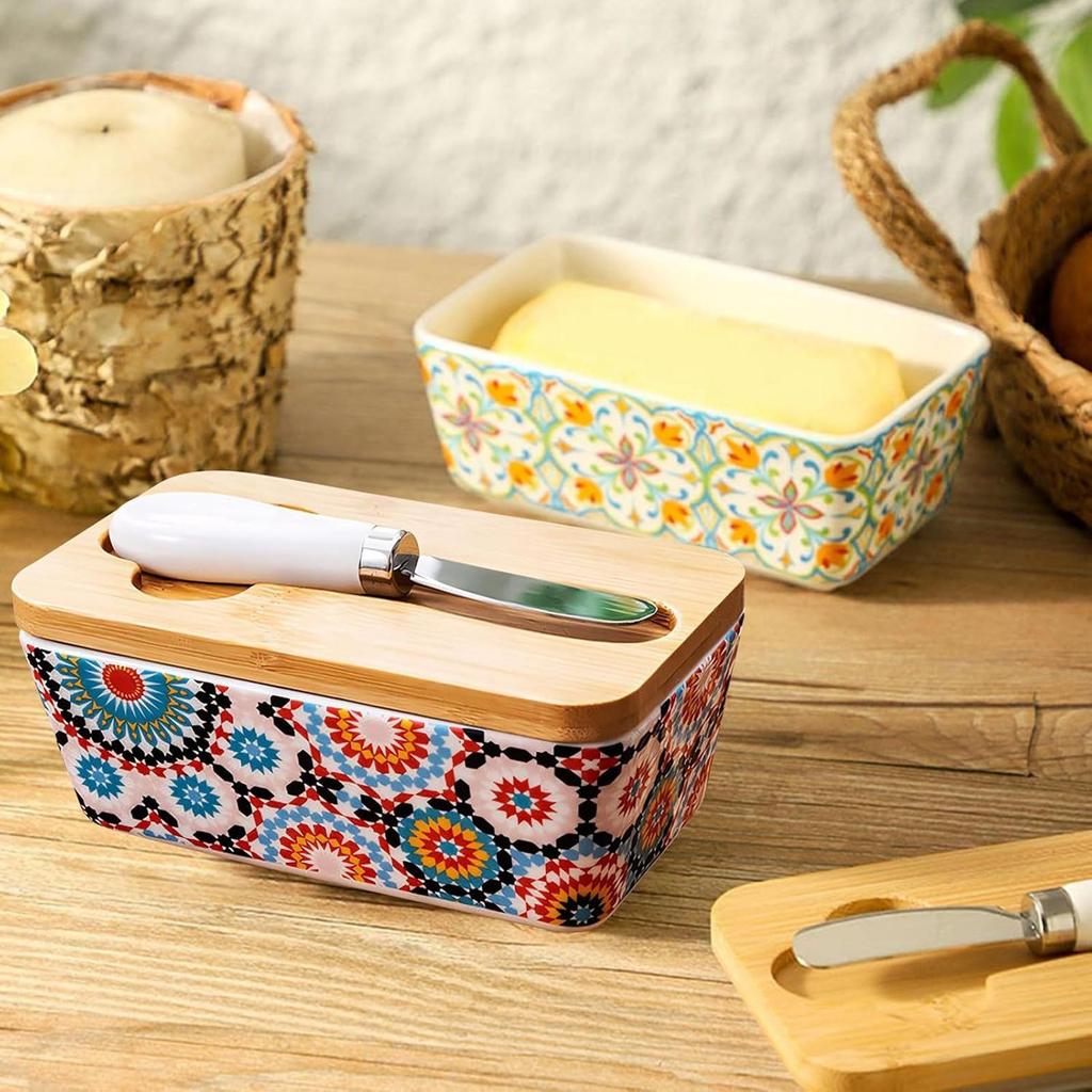 Butter Container Ceramic Box Restaurant Sealed Storage Box Cheese Box with Knife Butter Slicer Butter Dish Tableware