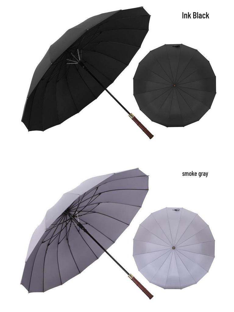 Men's Luxury Windproof 16-Rib Wooden Handle Golf Umbrella