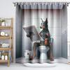 Humorous Doberman Toilet Shower Curtain, Doberman Pcher Reading Newspaper On Toilet, Waterproof Fabric Bath Curtain