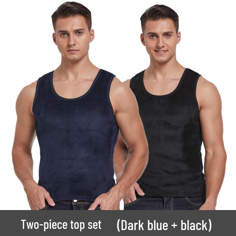 Men's Winter Double-Sided Golden Velvet Vest with Fleece, Thickened for Warmth; Round Neck Waistcoat & Base Layer for Cold Protection
