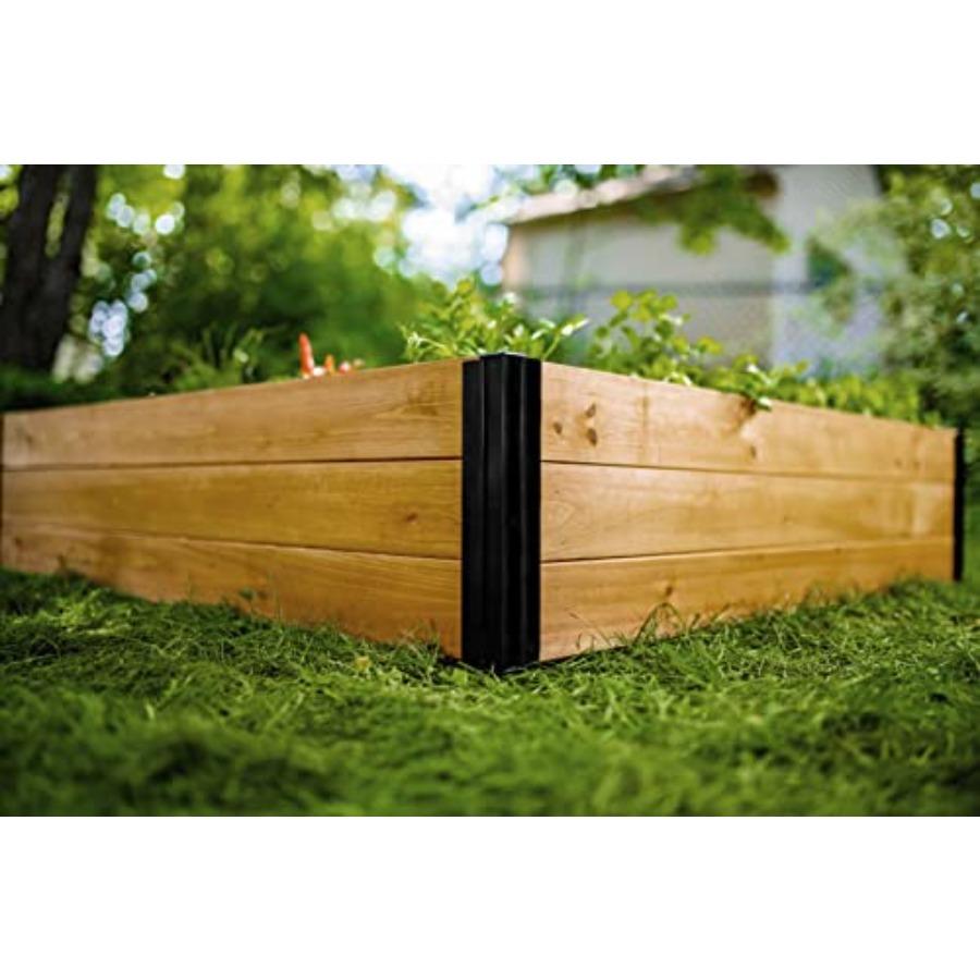 4 Foot x 4 Foot x 11 inch Cedar Wood Modular Garden Bed with Black Aluminum Posts FSC Woodgrain Golden Brown Pre-Stained