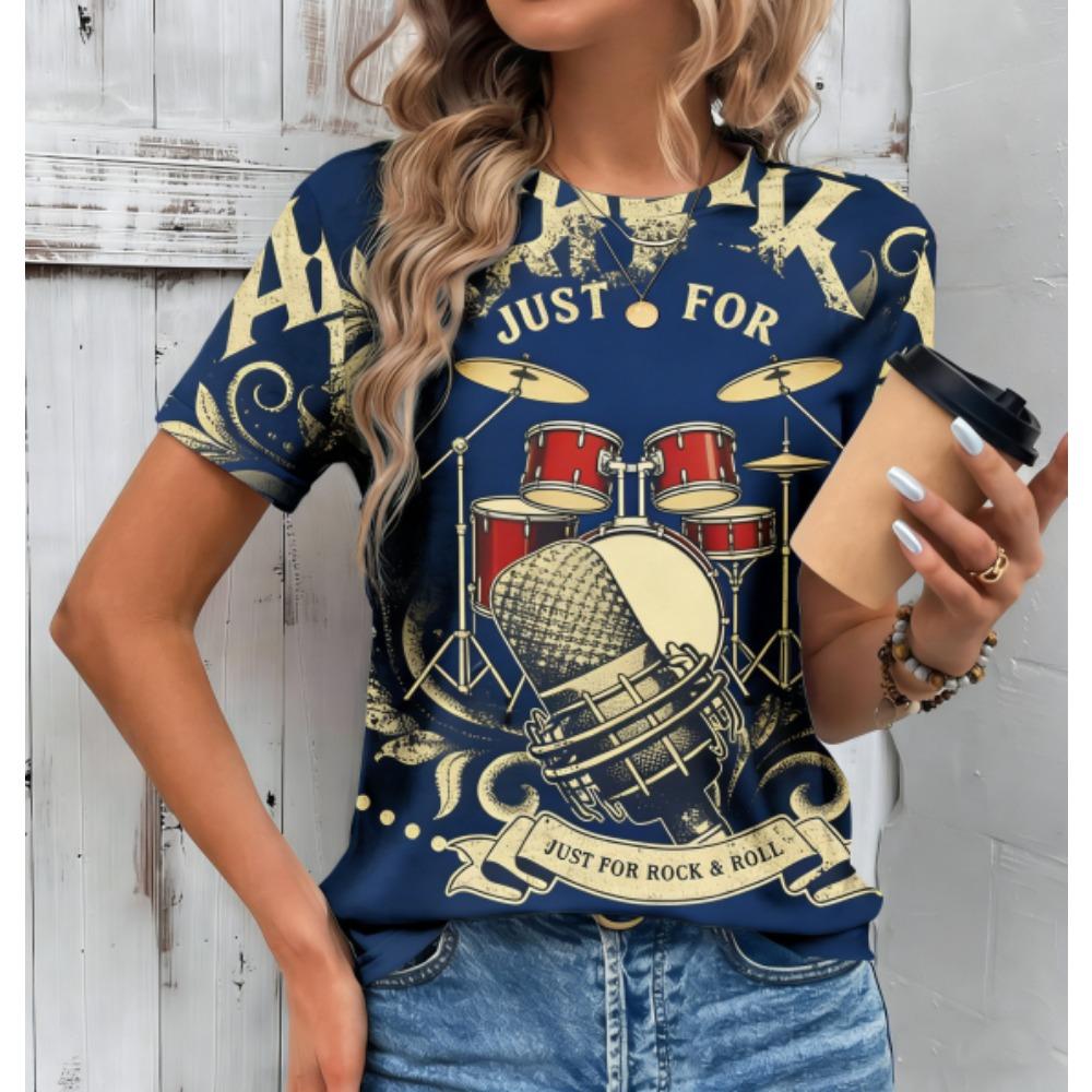 

Fashion Rock 3D Print Women T-shirts Streetwear Summer Casual Short Sleeve O-neck Women Tees Tops Clothing XXS