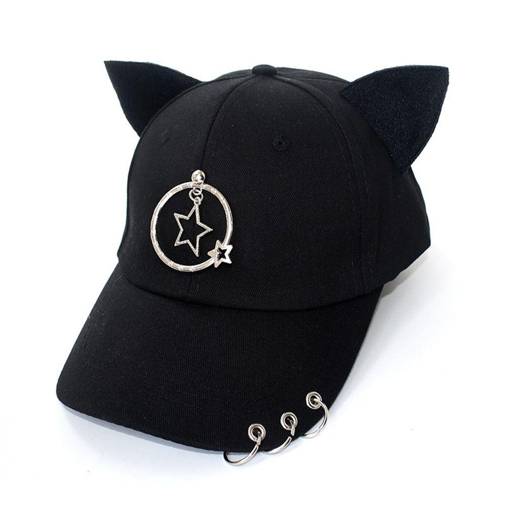 Metal Rings Hip Hop Cap Cat Ear Sunscreen Hat Creative Baseball Caps  Four Seasons
