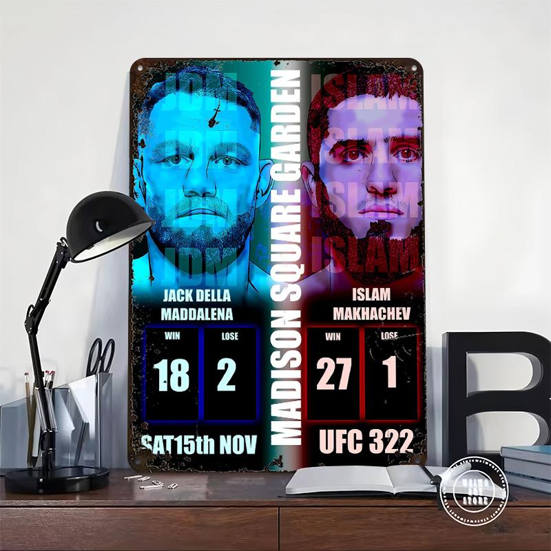 322 Fight : Della Maddalena Vs. Makhachev Printed Poster Customized Wall Art Retro Vintage Metal Tin Signs for Room Office Decor