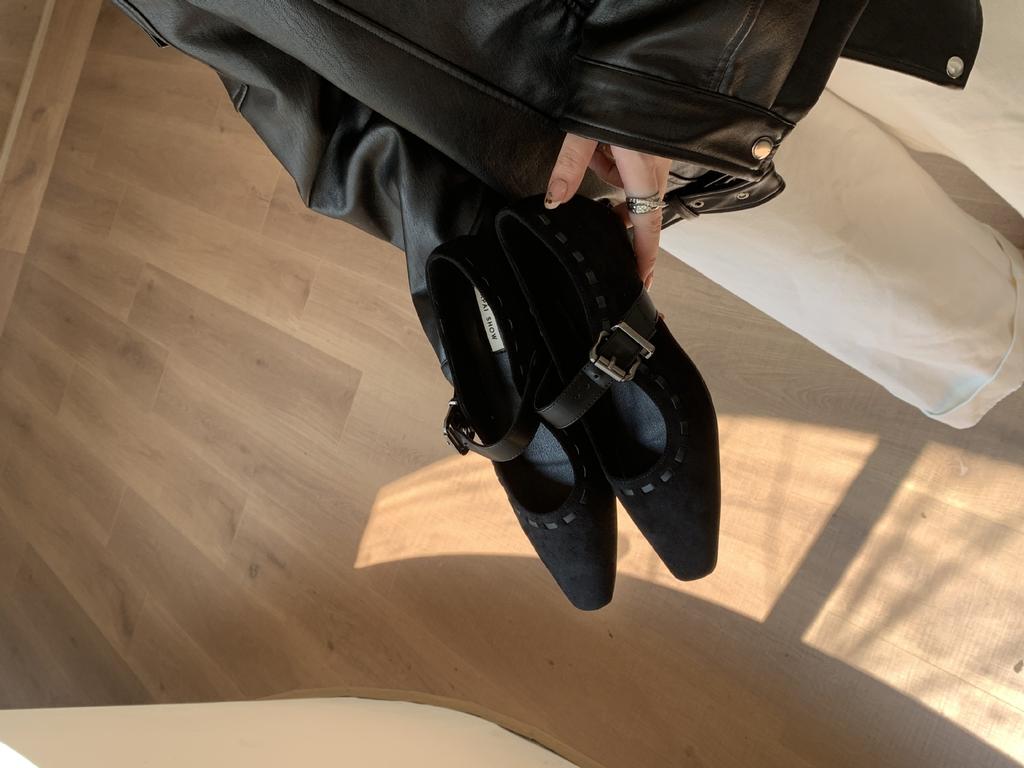 2025 new round head one-word with light mouth thick heel woven suede thick high heel Mary Jane women's shoes