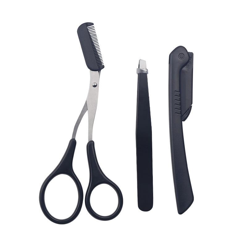 Beginner's Eyebrow Trimmer Set with Scissors, Shaver, and Tweezers - Safe, Ergonomic, and Portable