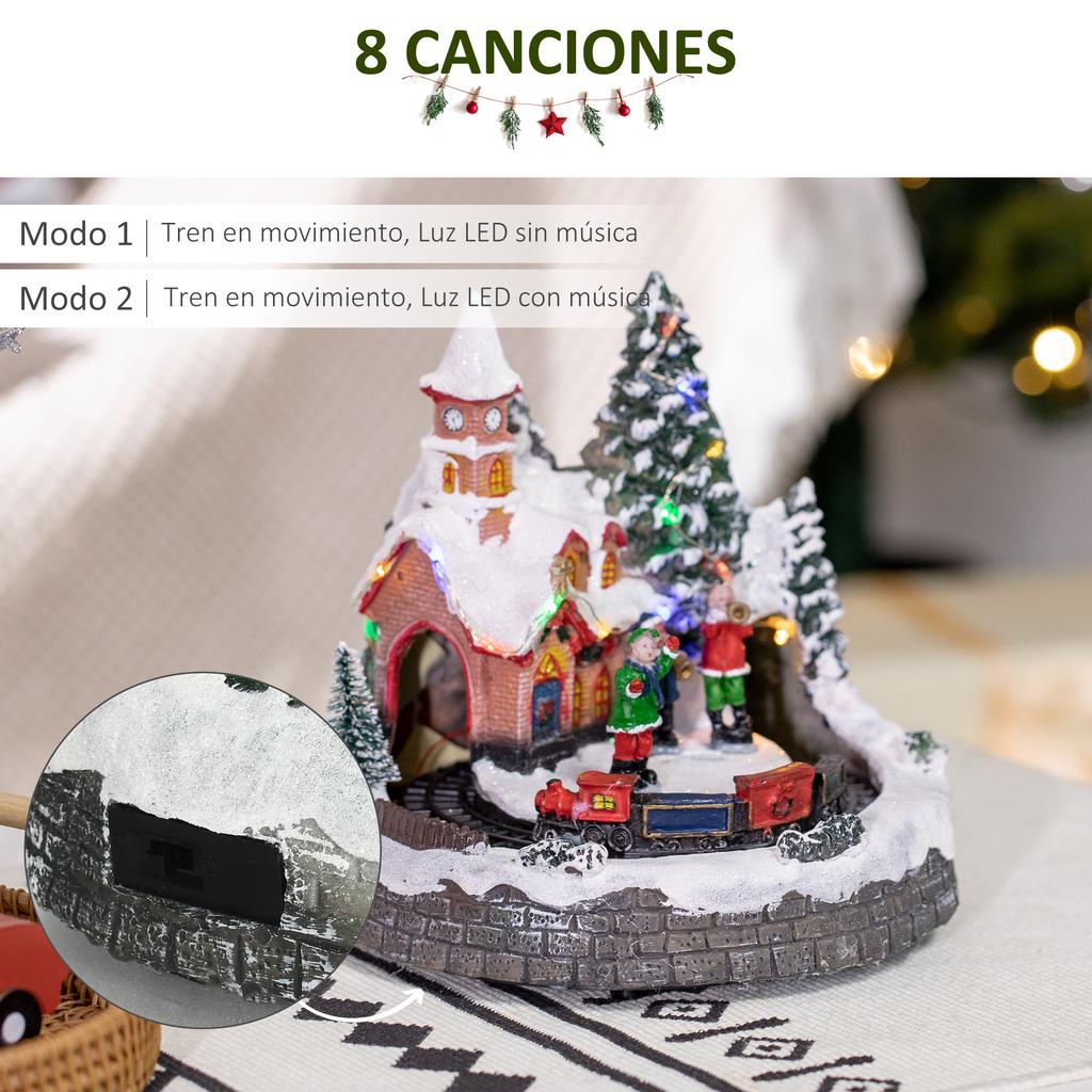 Christmas Village Christmas Scene with LED Lights and Moving Train Christmas Tabletop Decoration 20x19.5x20 cm Multicolor