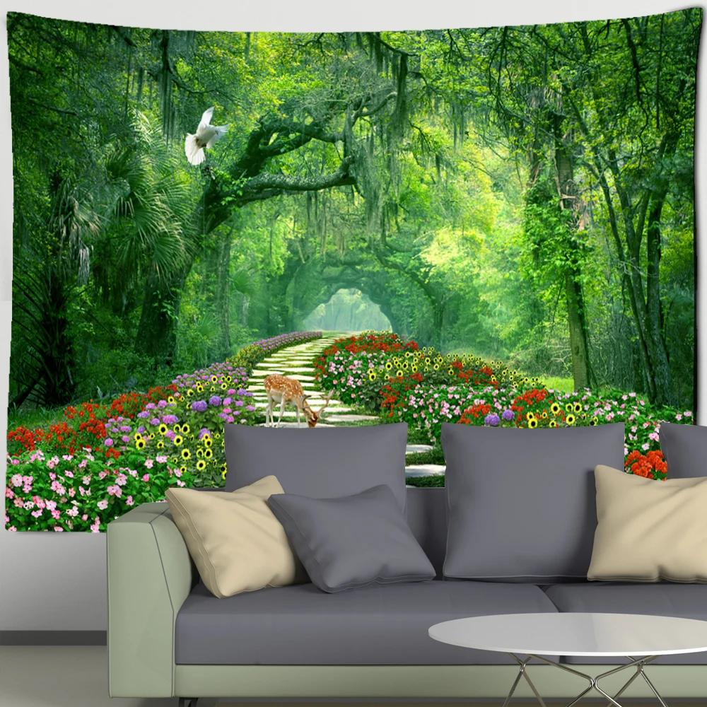 Forest River Wall Tapestry - Nature Landscape HD Print, Calming Waterfall Scene for Bedroom & Living Room Decor