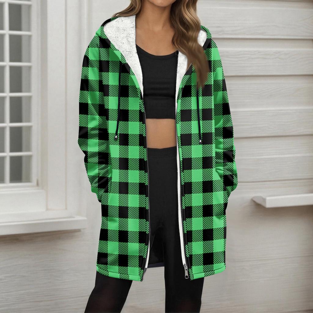 Women's Striped Printed Fashionable Loose Zipper Fleece Hoodie Jacket