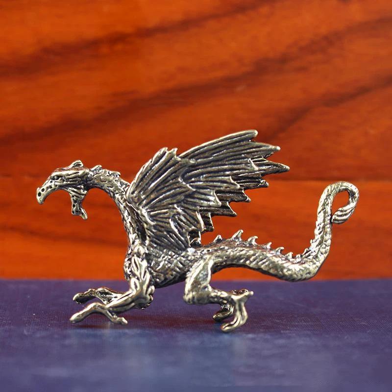 Mini Brass Dragon And Griffin Figurines Detailed Carving Antique Finish Desktop Decor Collection