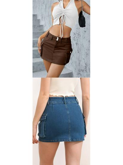 European & American Street Style Low-Waist Slim Fit Solid Color Autumn Skirt for Women