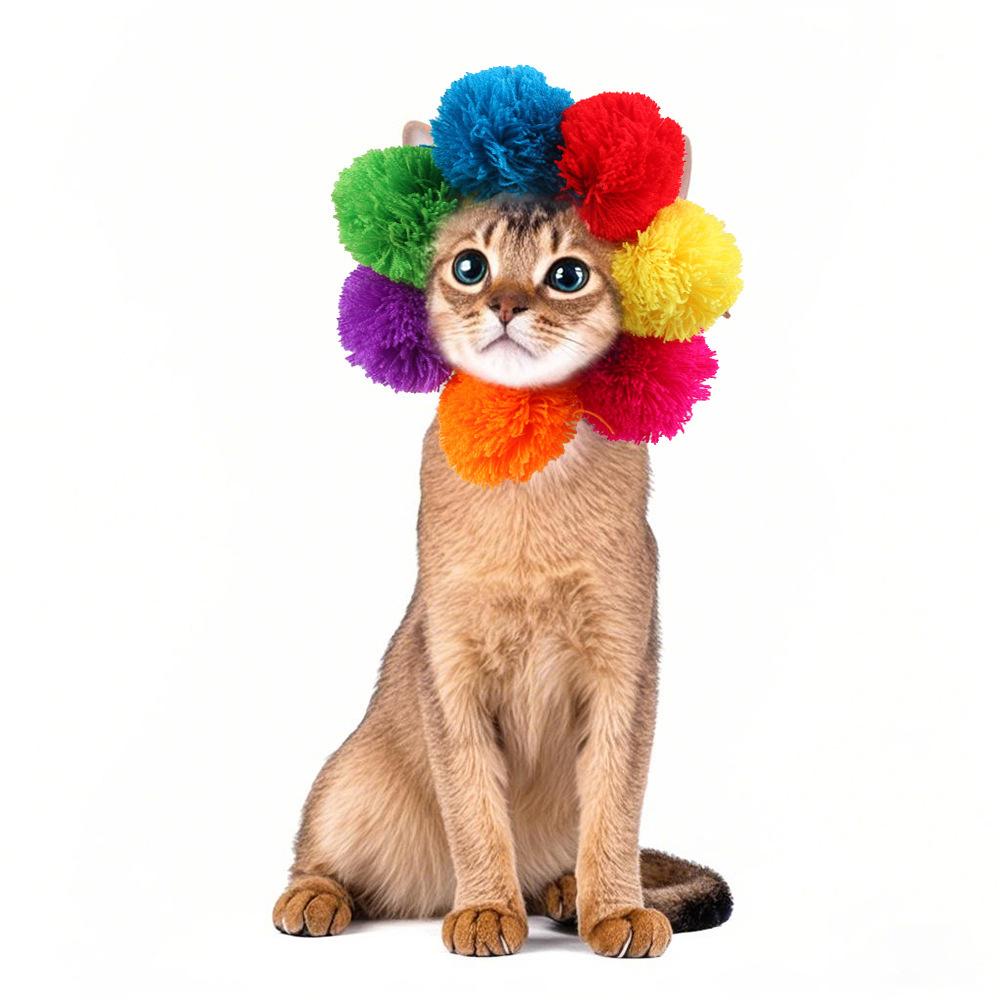 Pet Hood Cute Dog Teddy Dress Up Sunflower Cat Headgear Wig Cat Hat