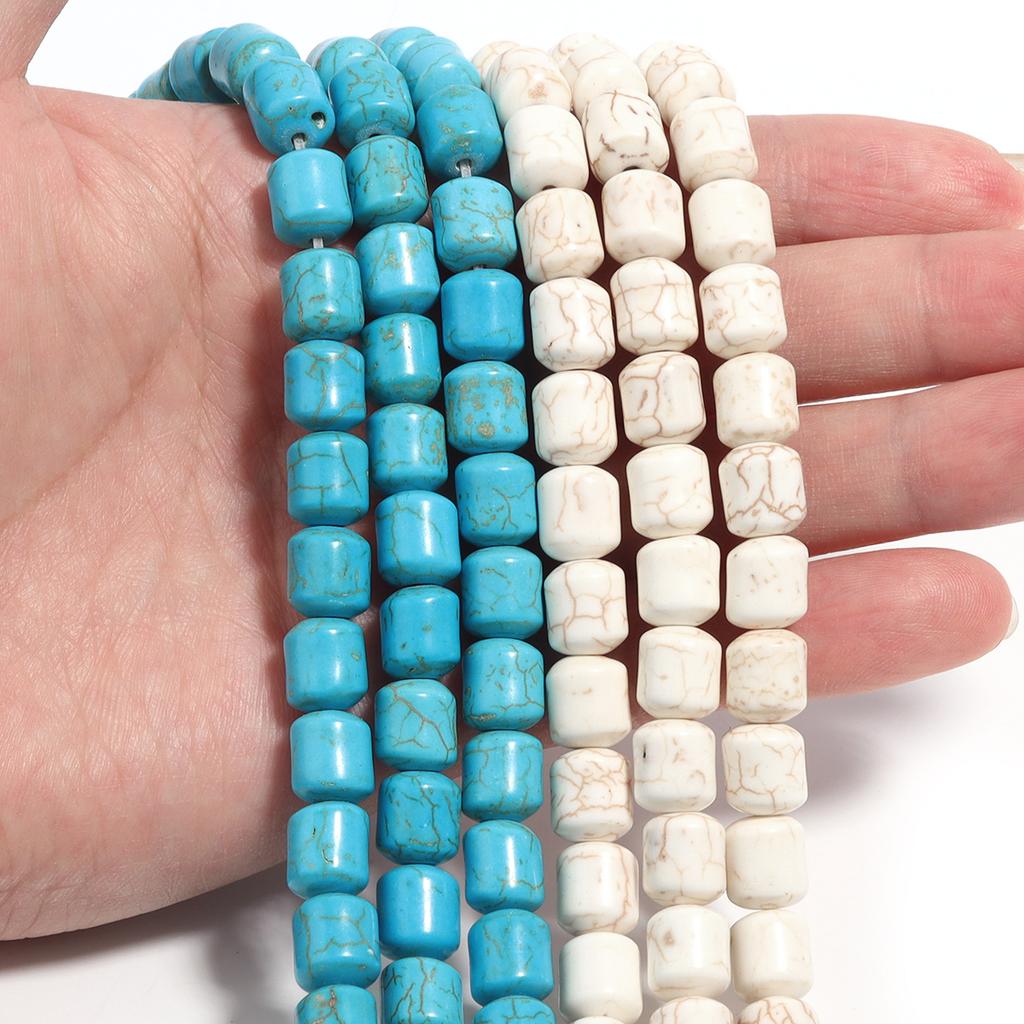 Natural Turquoise Stone Beads Blue White Cylinder Shape Loose Spacer Beads For Jewelry Making DIY Bracelets Necklace Accessories