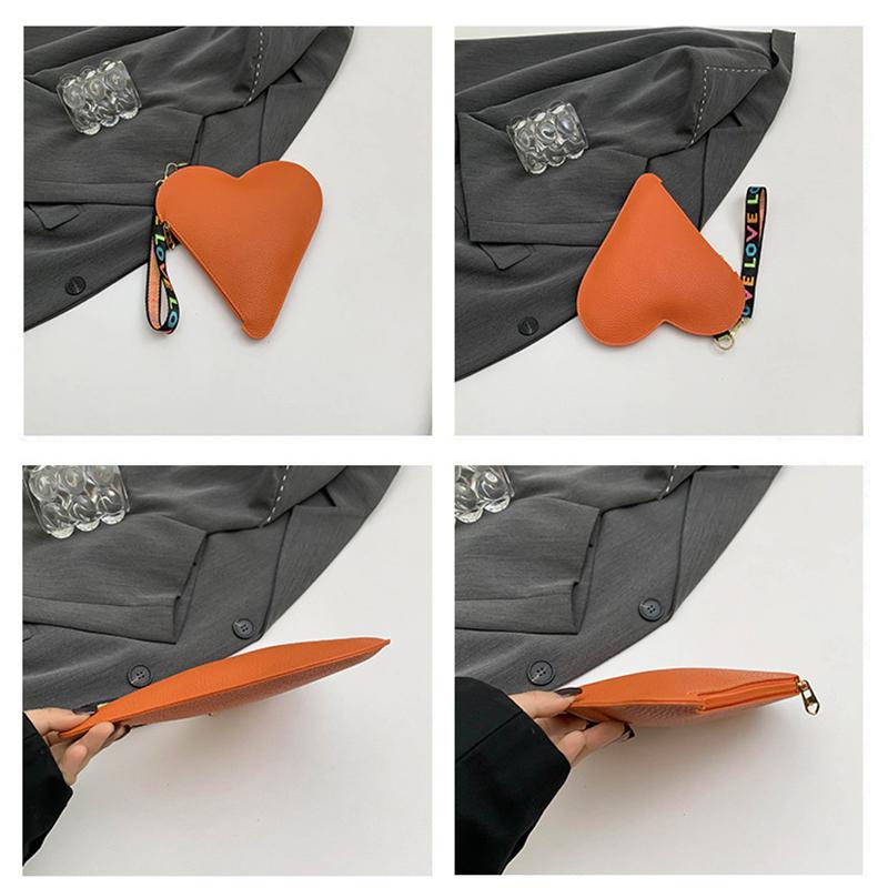 Fashion Heart-Shaped Mini Clutch for Women Candy Colored Coin Purse with Wristlet Stylish Zipper Card Holder & Key Pouch