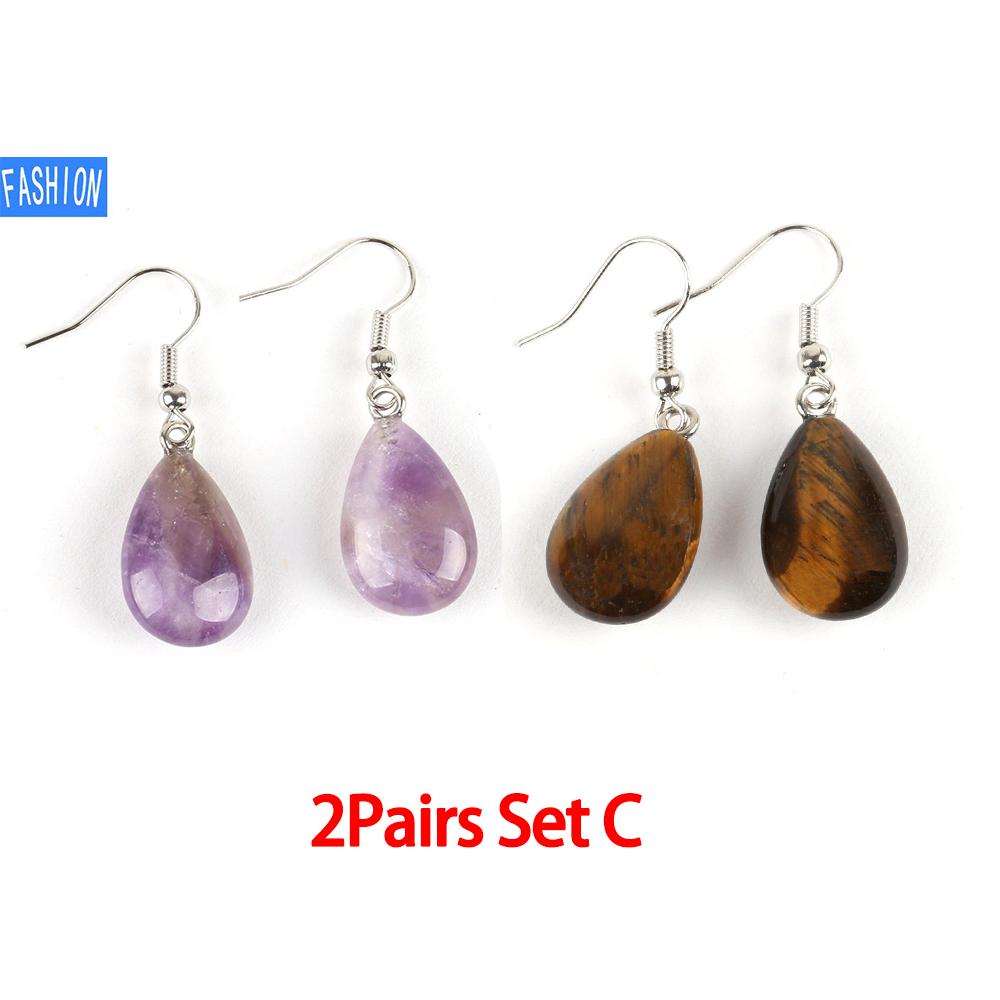 

Ювелирные изделия из полированного натурального кристалла, простые плоские серьги в виде капель воды, женские европейские и американские украшения ручной работы Amethyst+TigerEye