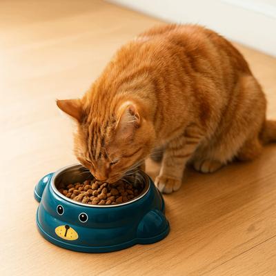Non-slip Stainless Steel Cat Bowl Anti Tip Anti-Choke Cat Water Bowl Durable Cartoon Anti-Spill Pet Feeder for Cats and Dogs