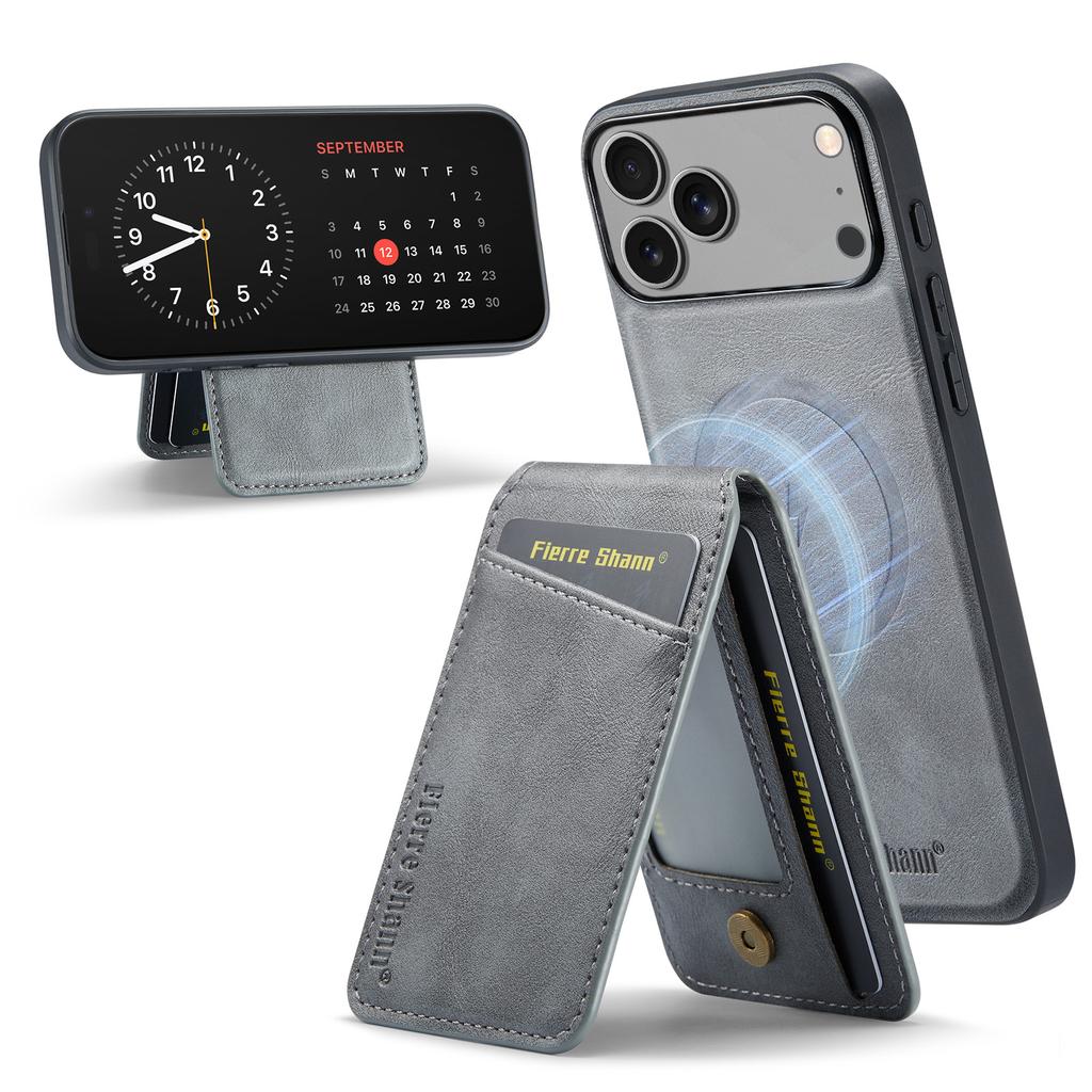 FIERRE SHANN 025 Style For iPhone 17 Pro Case Leather + TPU Detachable Card Slots Phone Cover