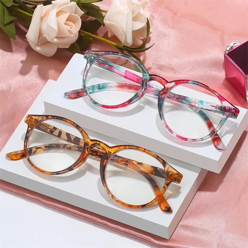 Large Frame Round Reading Glasses High-definition Flower Spring ladies Presbyopia Glasses Middle-aged and Elderly Glasses