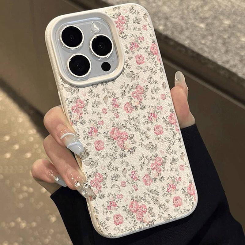 Pink Floral Pattern Anti-Fall Anti-Slip Soft Phone Case For IPhone 17 17Air 11 12 13 14 15 16 Plus 17 Pro Max Cover Case Funda