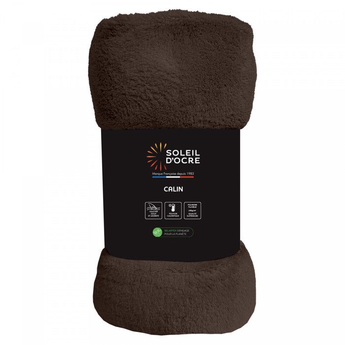 Flannel Blanket 220x240 Cm CALIN Brown, by Soleil d'Ocre