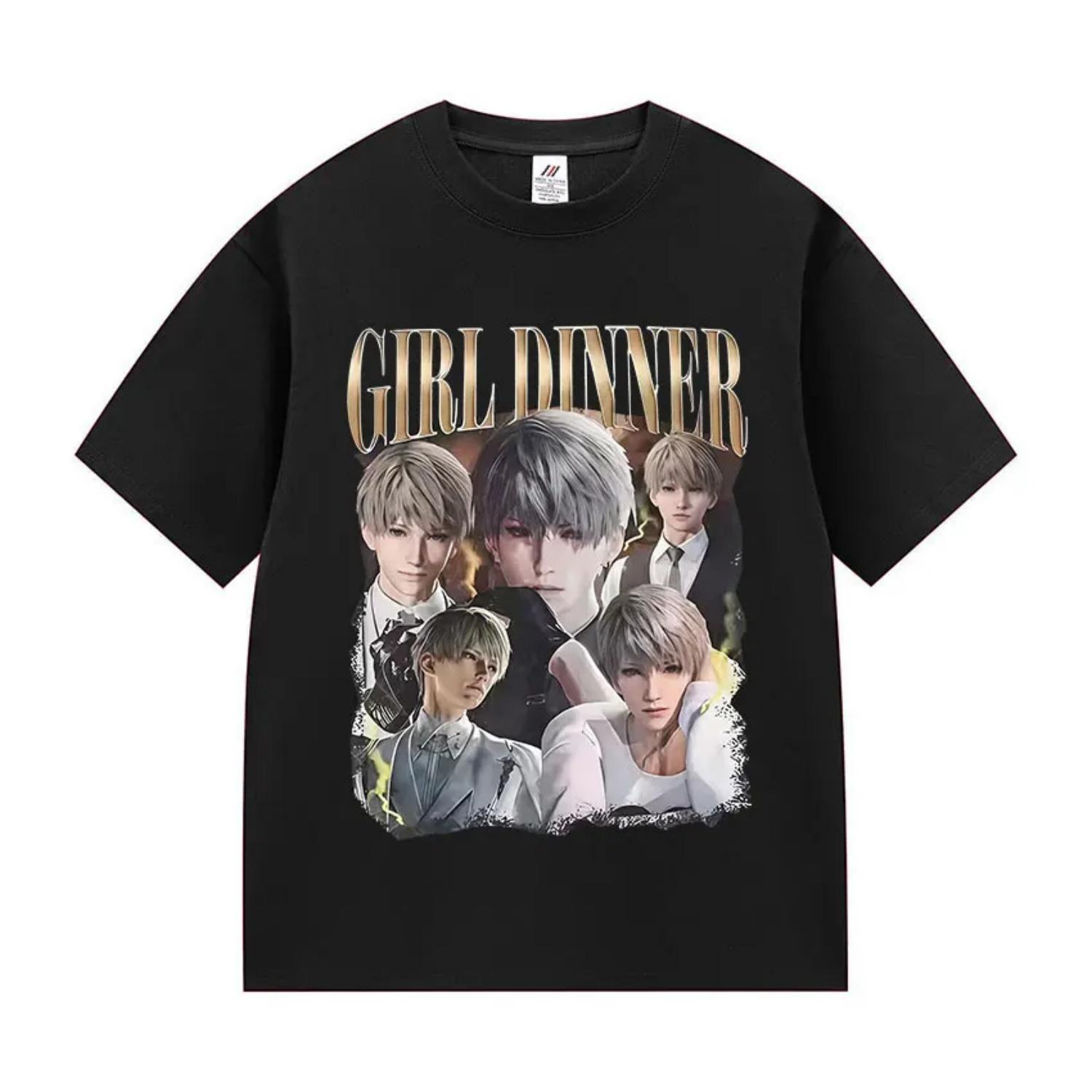 

90s Retro Girl Dinner Love and Deepspace Graphic T Shirts s Clothing Fashion Oversized T-shirt High Quality Cotton Tees S чёрный