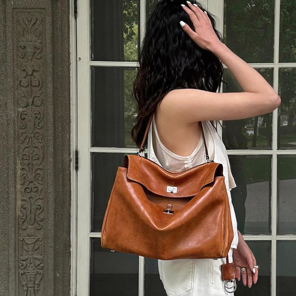 Retro Cowboy Rodeo Package Leather Bag Underarm Bag Convenient Lock Genuine Leather Single Shoulder Handbag Women