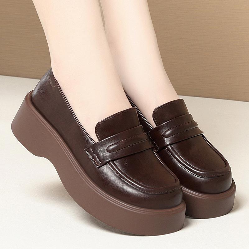 British style small leather shoes spring and autumn new single shoes one pedal platform soft leather loafers middle-aged women's shoes