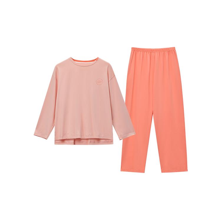 Skechers Comfortable Casual Versatile Fashion Solid Color Drop Shoulder Round Neck Mid Waist Long Sleeve Long Pants Pajama Set L225W267-00P2 M