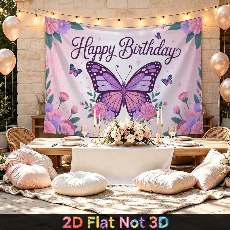 Party Backdrop Birthday Floral Butterfly Pink Photo Booth Background Front Door Decor