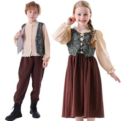 Renascentista Camponesa Princesa Traje Meninas Vestido Meninos Camisa Calças Natal Carnaval Halloween Masquerade Fantasia Vestido Crianças Cosplay Roupas