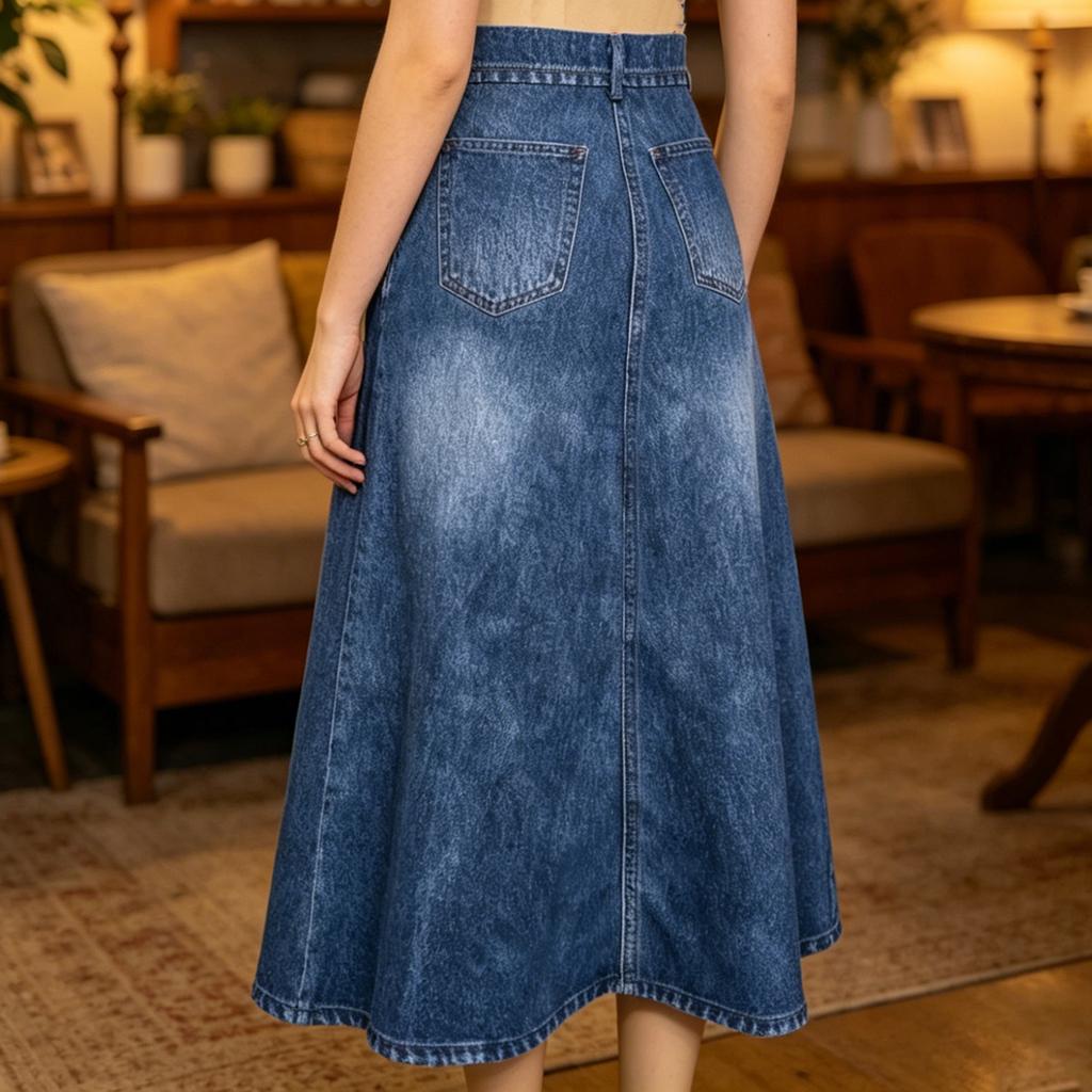 Women's Casual Floral Print Denim Skirt Mid Length A Line Denim Skirt with Floral Pattern for Summer Fashion