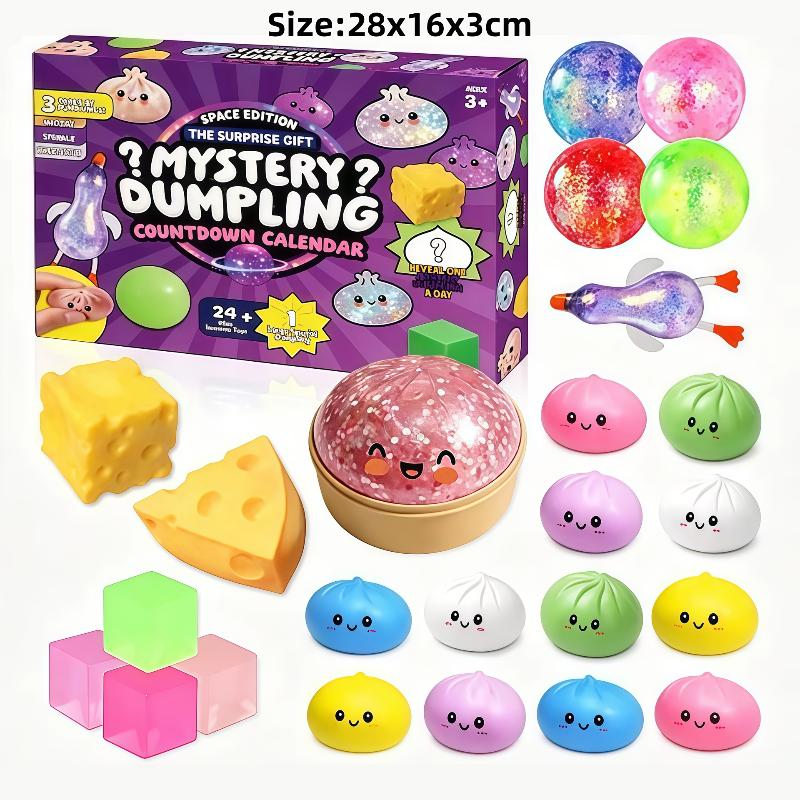 Slow Rebound Dumpling Advent Calendar 24Pcs Soft Squeeze Toys Mystery Anxiety Relief Set for Kids Home Play Office Relax