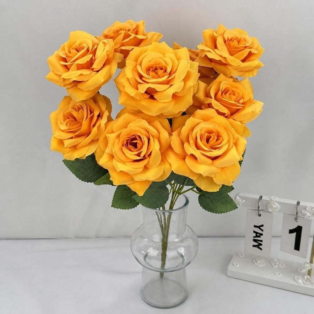 9 Heads Artificial Rose Bouquet Pink Red Blue White Multi-Color Set Fake Rose Flower Arrangement Desktop Size