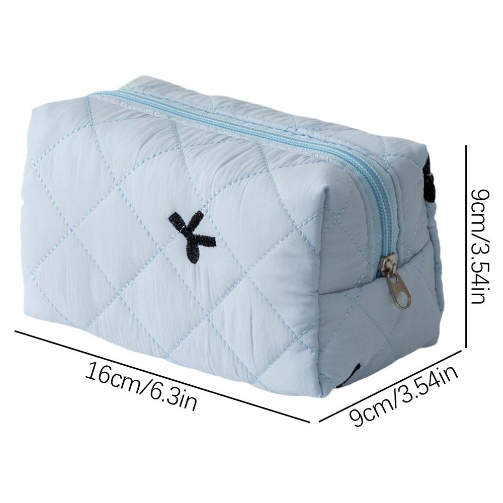 

розовая косметичка с бантом, портативная косметичка, эстетичная большая дорожная сумка-органайзер для макияжа, кошелек для карандашей, аксессуары для женщин светло-синий