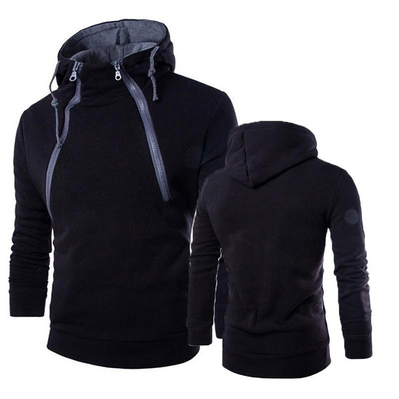Mens Hooded Fleece Pullover Sweatshirt With Dual Zipper Placket Colorblock Design