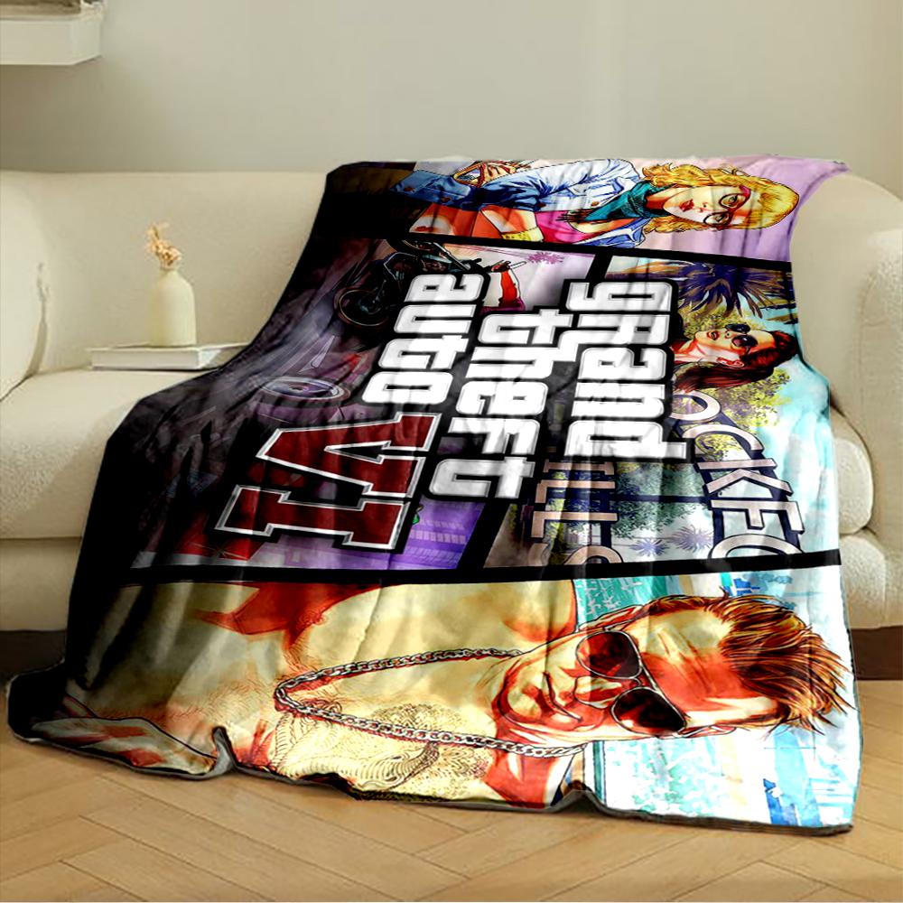 Grand Theft Auto VI Comic Panel Collage Blanket Throw, Vibrant Illustrated Game Style Design, Cozy Fan Bedding and All Seasons Gift